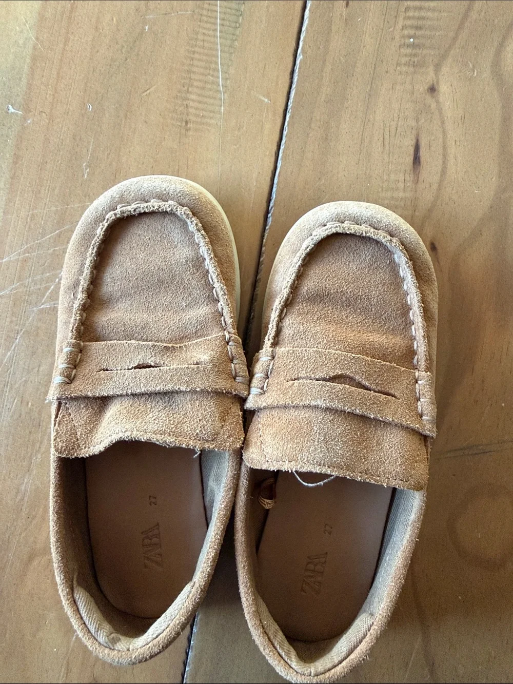 Zara Kids Suede Slip-On Loafers in Tan
